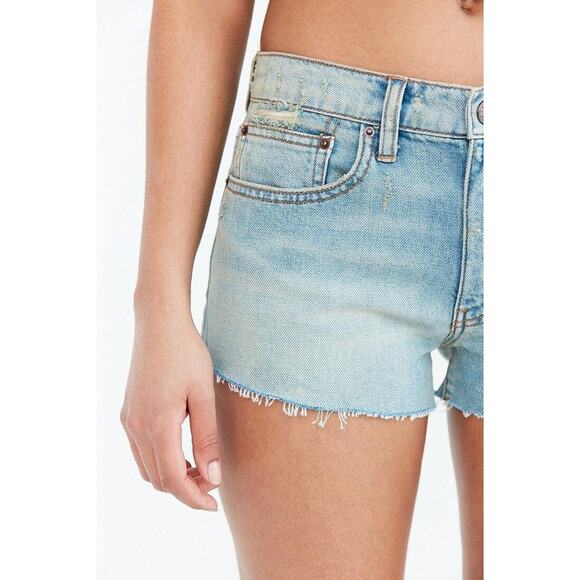 New UO x Bandit Essential Mid-rise Embroidered Denim Short Distressed Size 28 - Picture 3 of 6